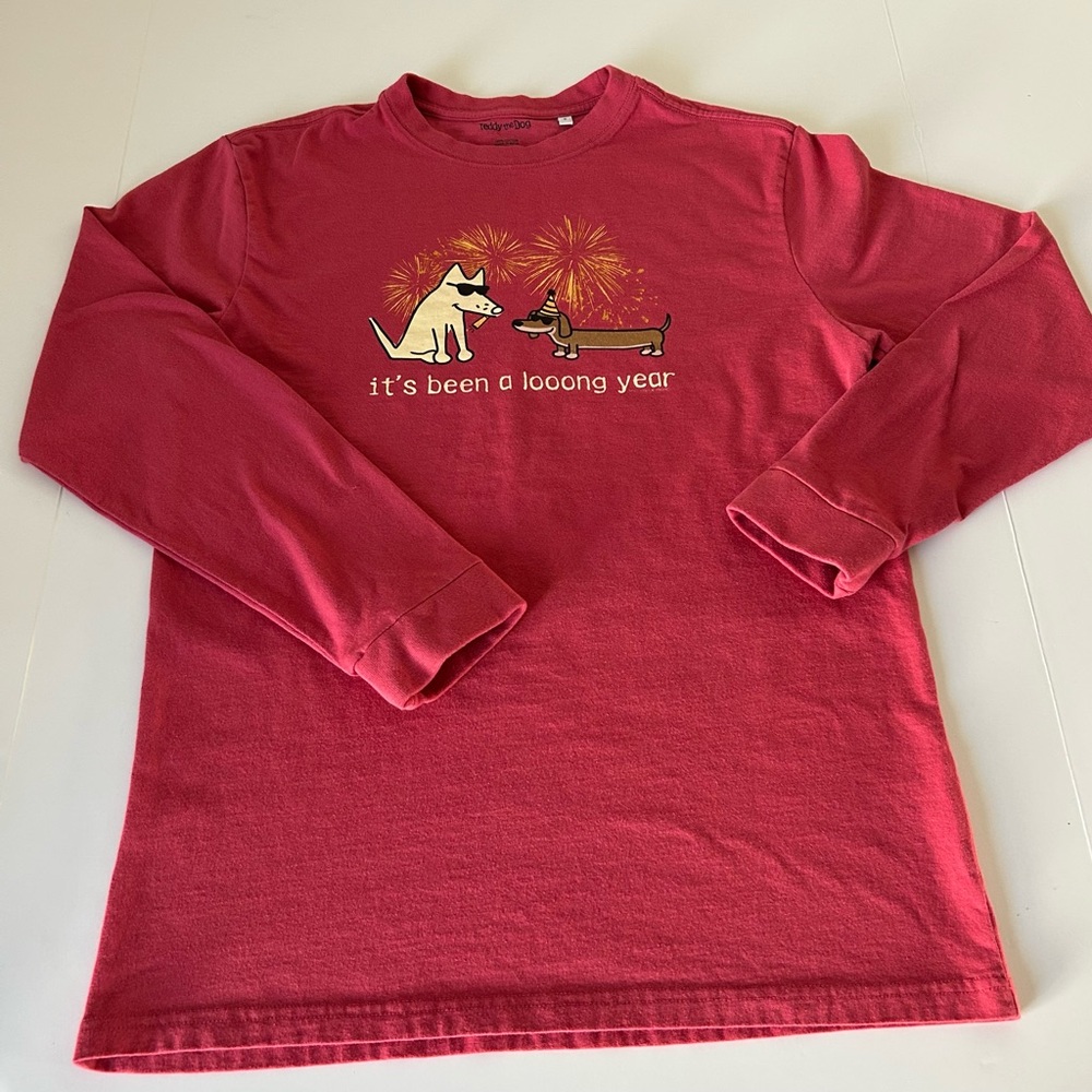 ⭐️Teddy the Dog Pink Red Long Sleeve Cotton Graphic Tee It's Been a long Year S
